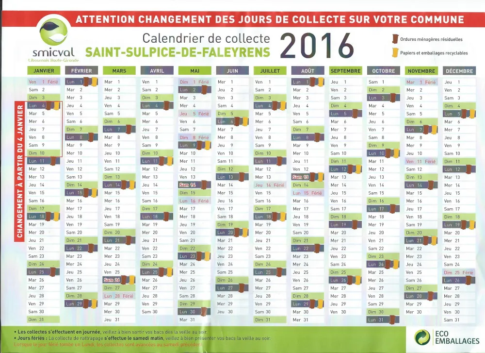 Changement des jours de collecte des ordures ménagères