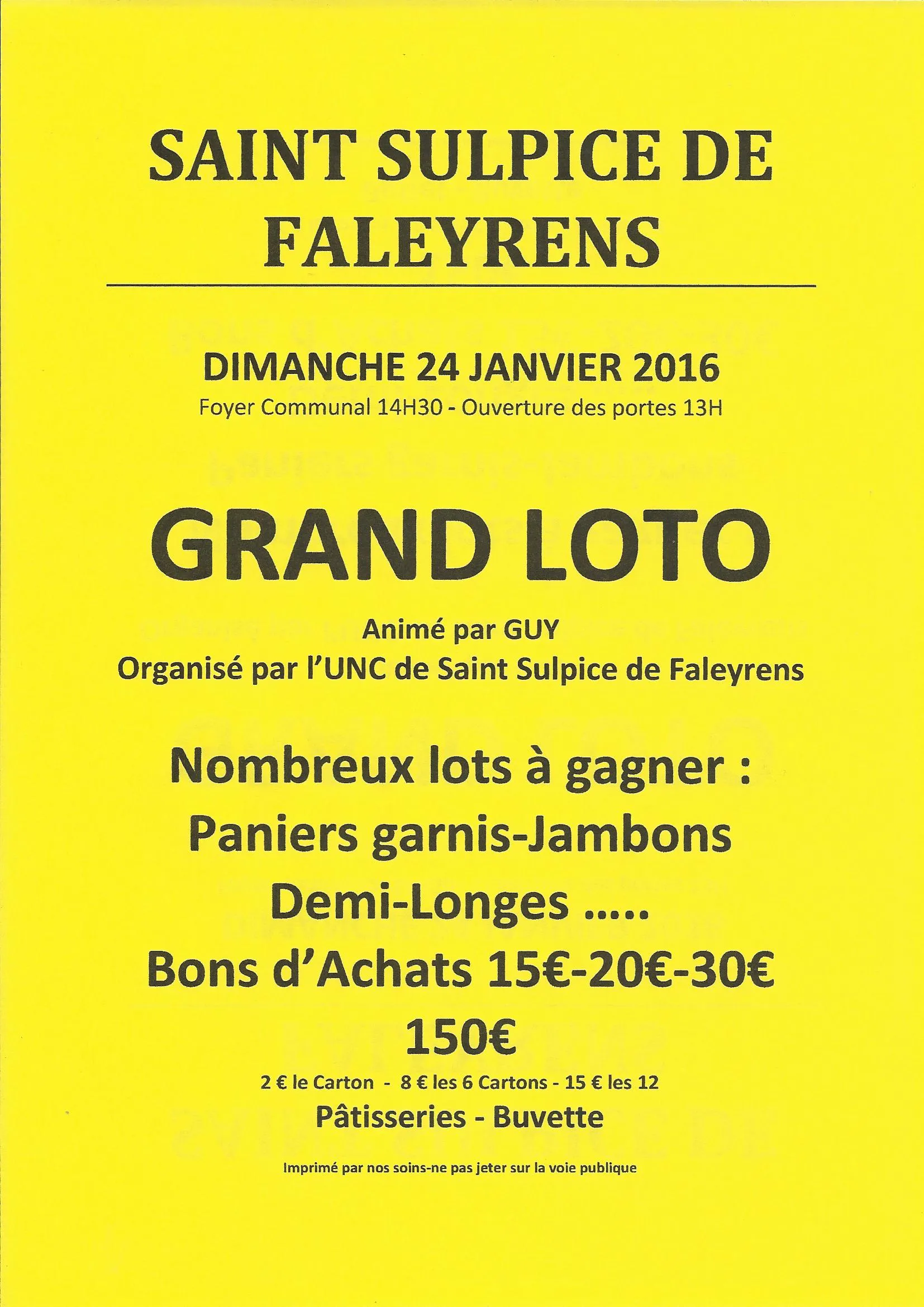 Loto de l’UNC dimanche 24 janvier