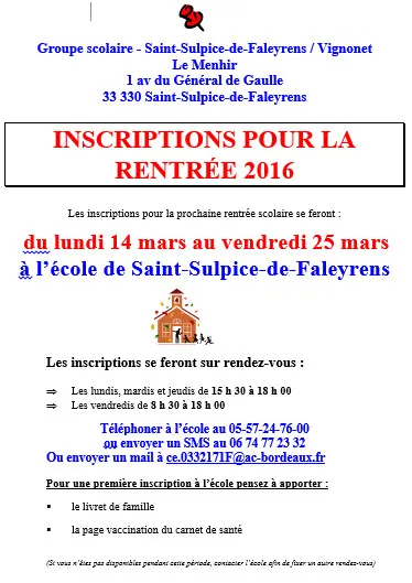 Inscriptions à l’école de Saint Sulpice