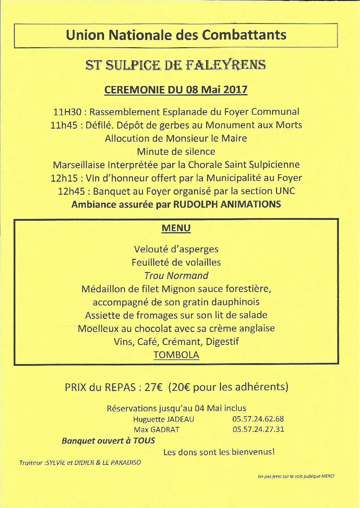 Cérémonies du 8 mai et repas des anciens combattants