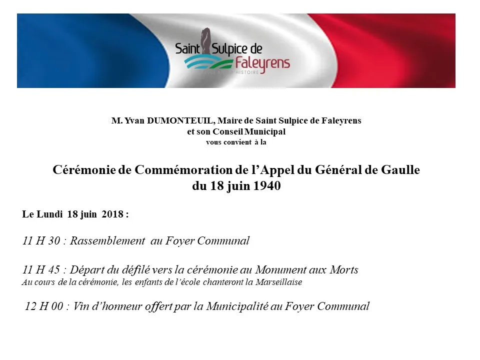 Cérémonie de commémoration du 18 juin 1940