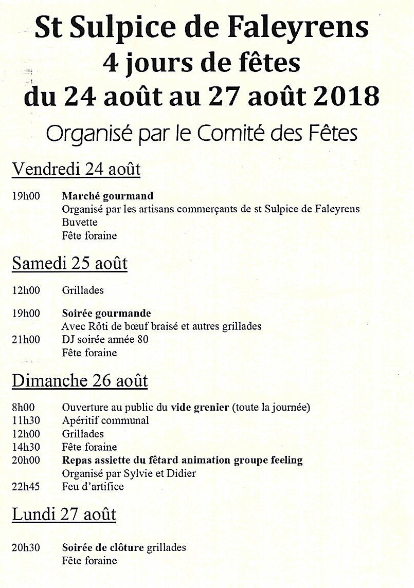 4 jours de fêtes du 24 au 27 août à Saint Sulpice