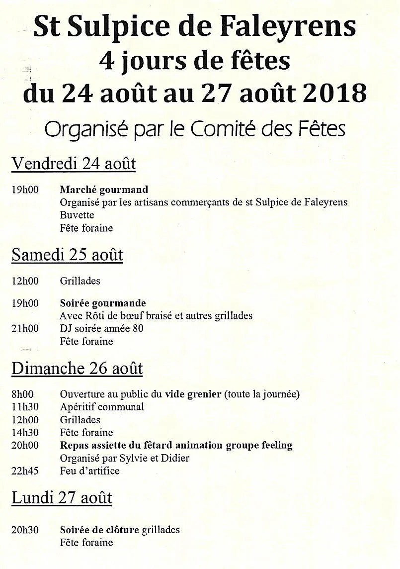 4 jours de fêtes du 24 au 27 août à Saint Sulpice