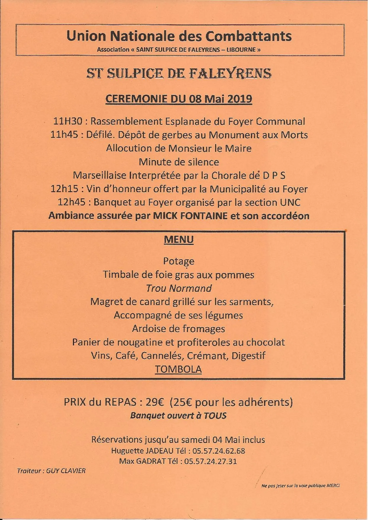 Cérémonies du 8 mai et banquet de l’UNC