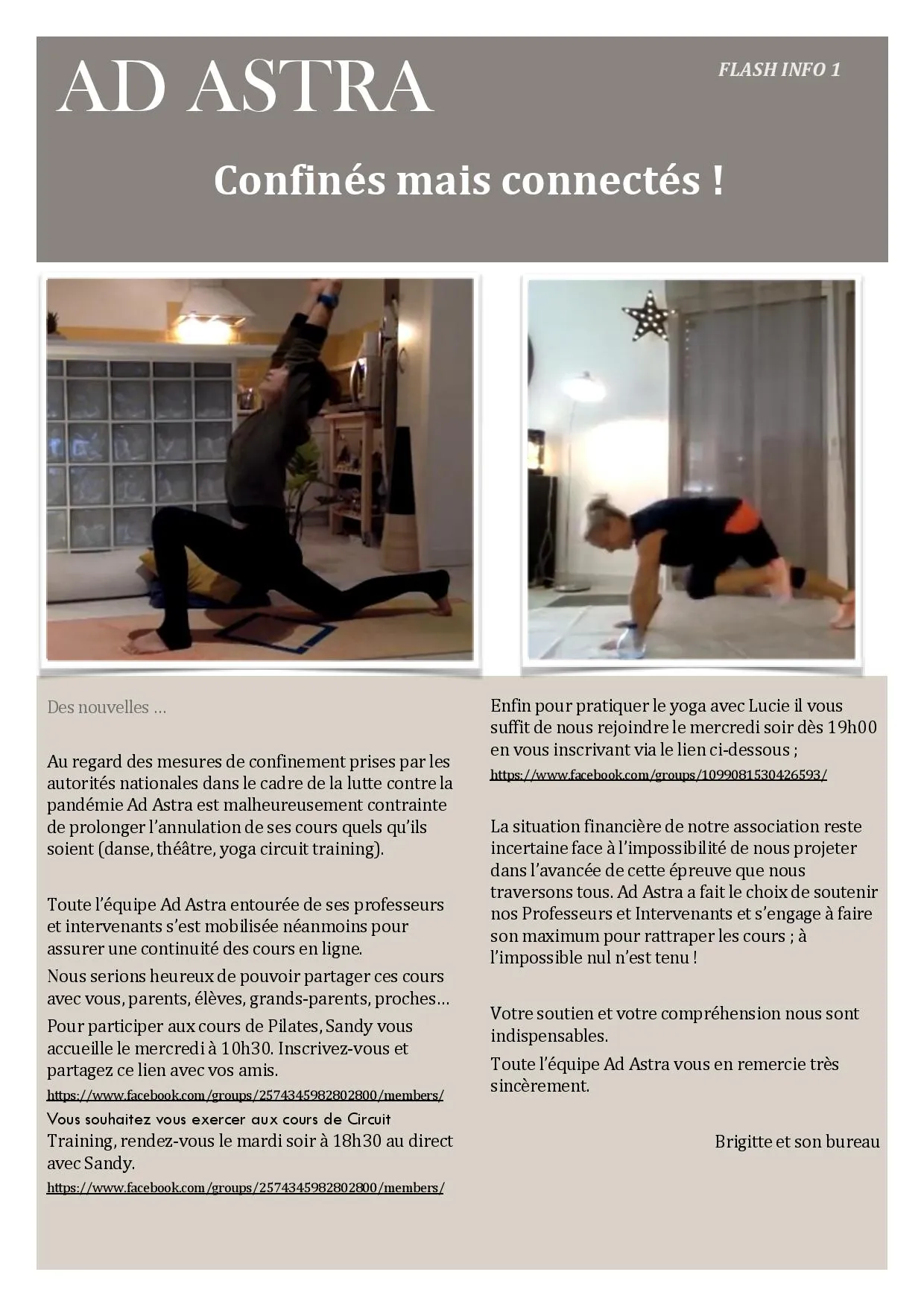 Ad Astra : Circuit training, pilates, Yoga en ligne !